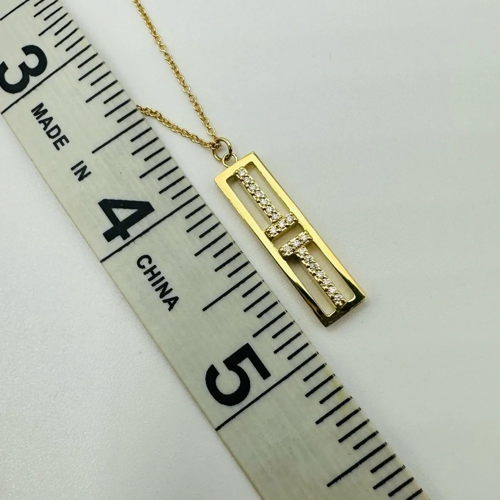 Tiffany & Co. 18K Yellow Gold Diamonds Vertical Bar Pendant Necklace 16”-18”